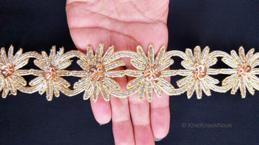 Embroidered Silver And Gold Zardozi Floral Trim, Threadwork Lace, Indian Trim